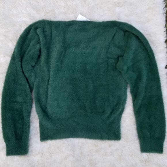 Square Neck Sweater Green Fuzzy Faux Mohair Crop ASTR Size XL Cropped NWT - Picture 7 of 8